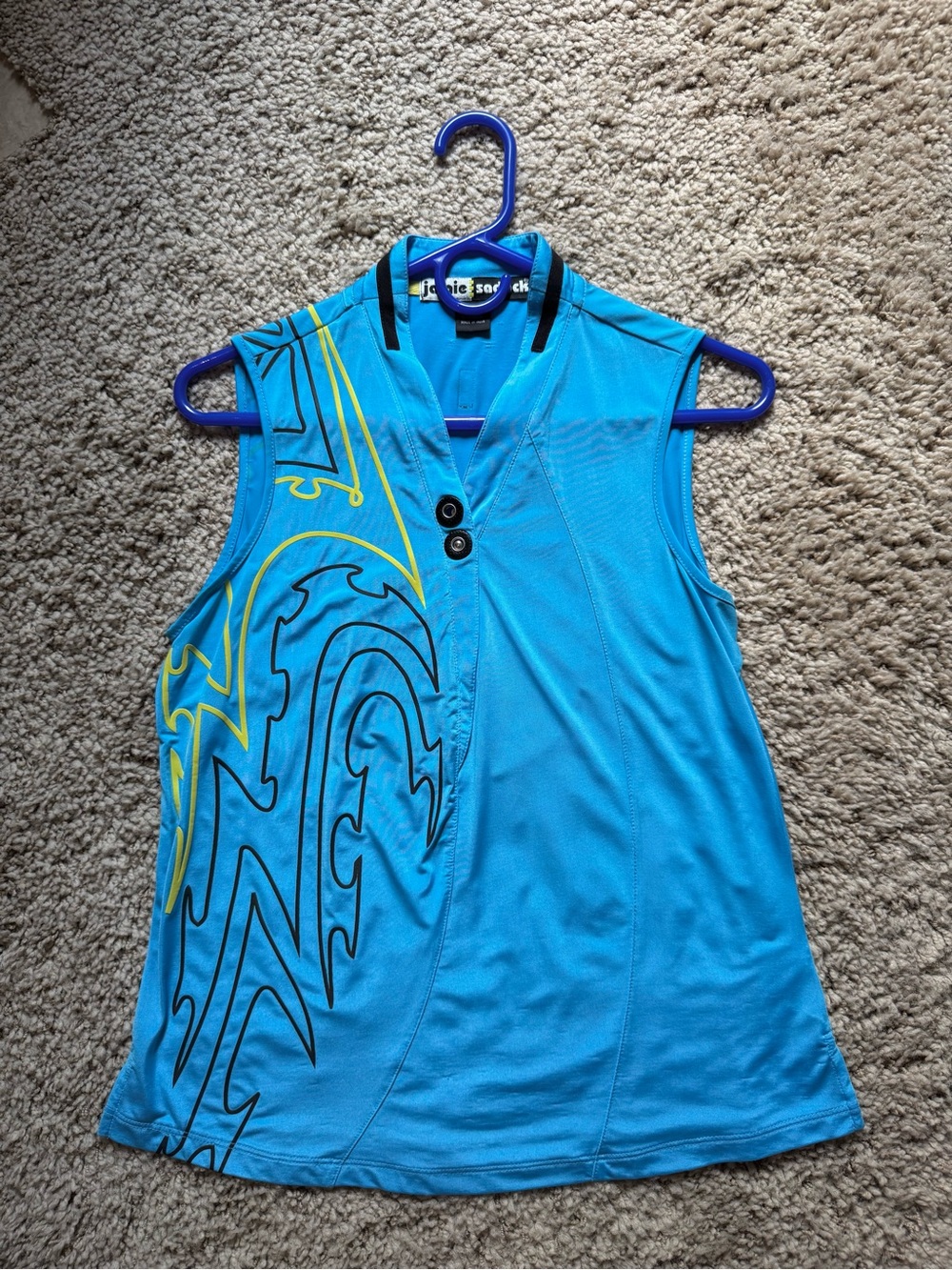 jamie sadock Blue V-Neck Sleeveless Golf Top with Yellow Accent